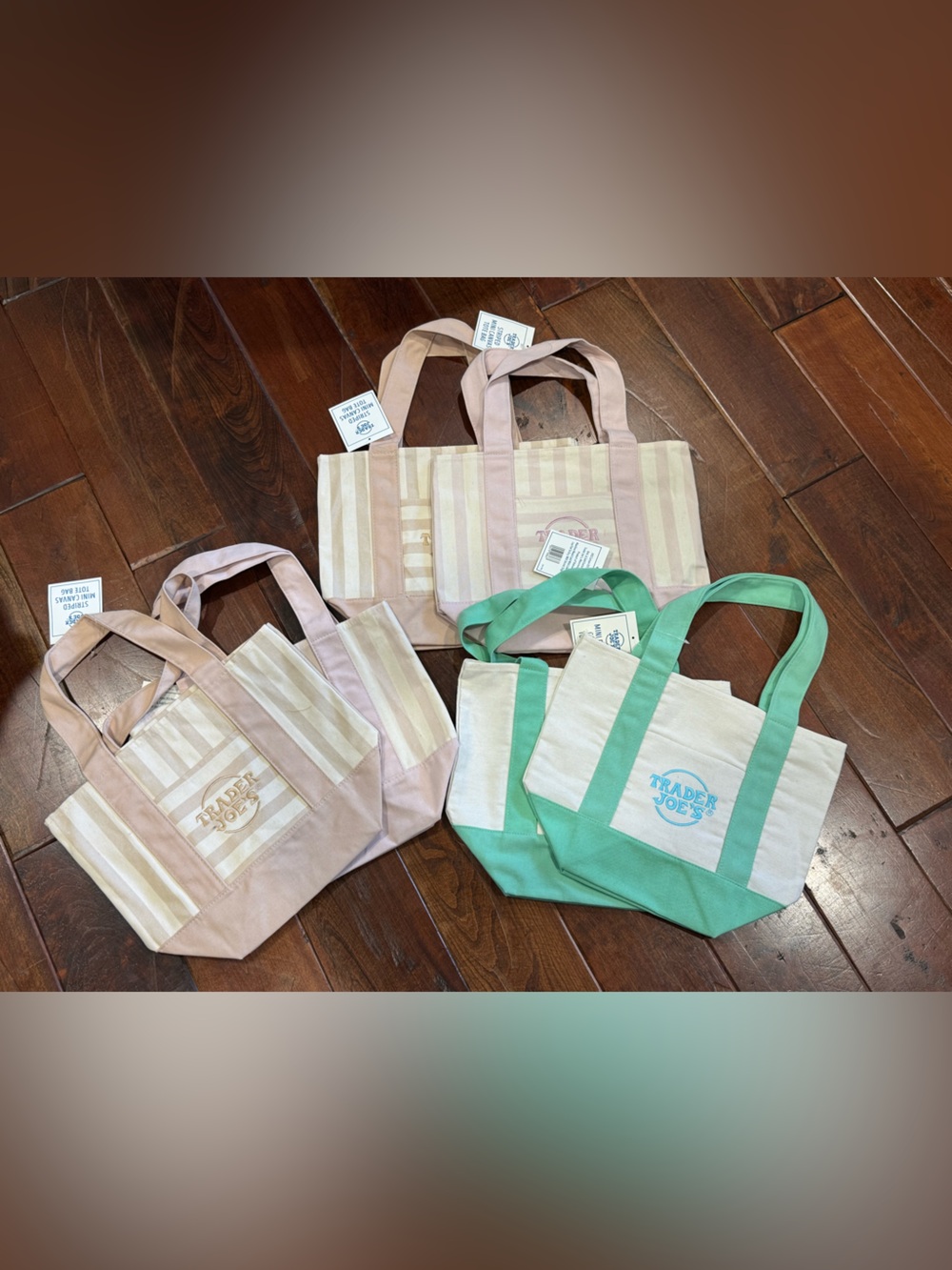 Trader Joe’s mini Canvas Tote Bag - Green or Pink Striped